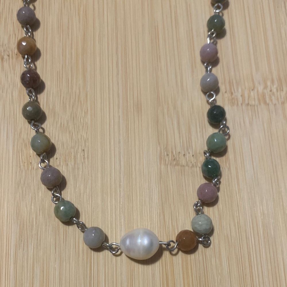 Multicolour Stone Necklace with Pearl Accent